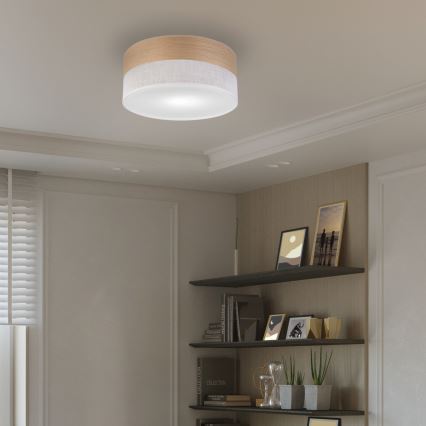 Stropno svetlo SIRJA WOOD 1xE27/15W/230V prečnik 35 cm bela/hrast