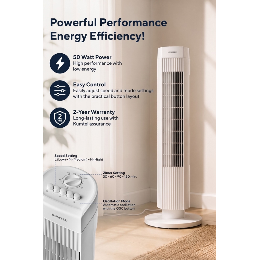 Stubasti ventilator 50W/230V 74,5 cm beli