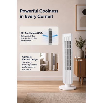 Stubasti ventilator 50W/230V 74,5 cm beli