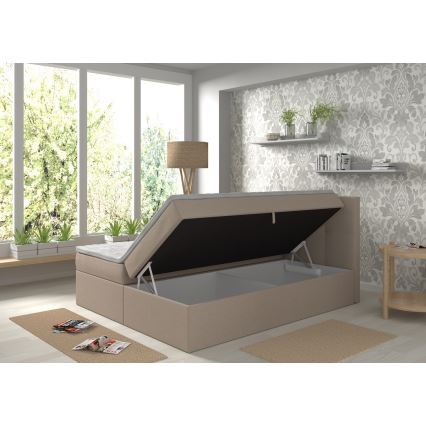 Tapacirani krevet EMBER 180x200 cm sa dušecima, topperom i prostorom za odlaganje, bež