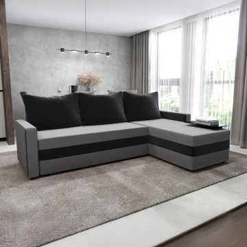 Tapacirana univerzalna rasklopiva ugaona garnitura u L-obliku BRISTOL siva/crna