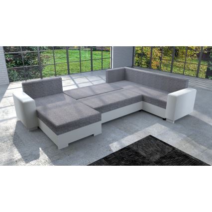 Tapacirana univerzalna razvlačna U-oblika ugaona garnitura YORK bela/siva