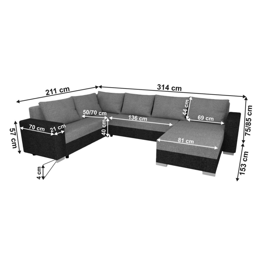 Tapacirana univerzalna razvlačna U-oblika ugaona garnitura YORK bela/siva