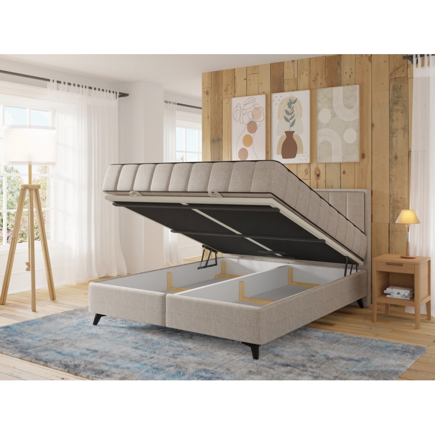 Tapacirani krevet sa dušecima i topperom sa prostorom za odlaganje ALICIA 160x200 cm bež