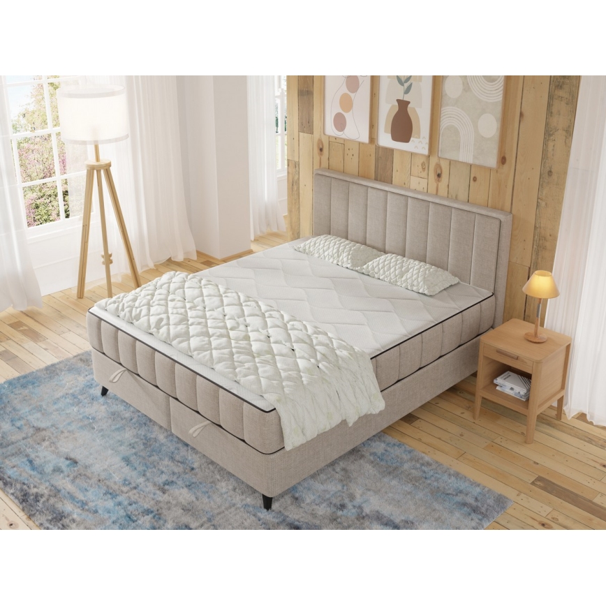 Tapacirani krevet ALICIA 180x200 cm sa dušecima i naddušekom i prostorom za odlaganje, bež