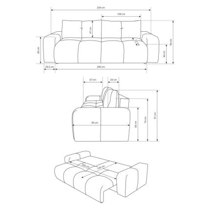 Tapacirani trosed na razvlačenje ALMADA sa spremištem, bež