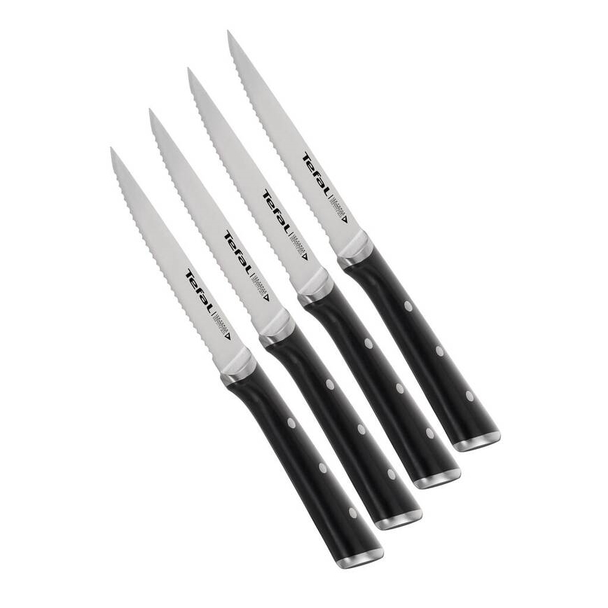Tefal - Set noževa za steak ICE FORCE od nerđajućeg čelika 11 cm, sjajni hrom/crna, 4 kom
