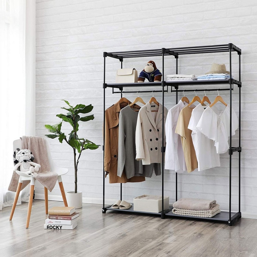 Tekstilni ormar MATIS 140x174 cm sa policama i garderobnom šipkom, sivi