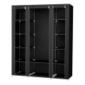 Tekstilni ormar za odlaganje MATIS 150x175x45 cm, crne boje, sa policama i garderobnom šipkom
