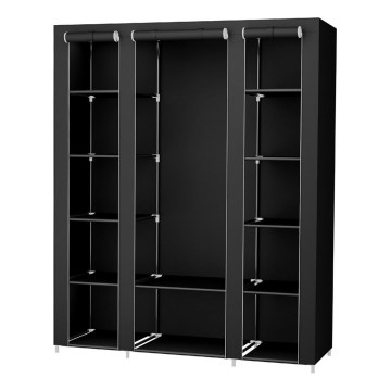 Tekstilni ormar za odlaganje MATIS 150x175x45 cm, crne boje, sa policama i garderobnom šipkom