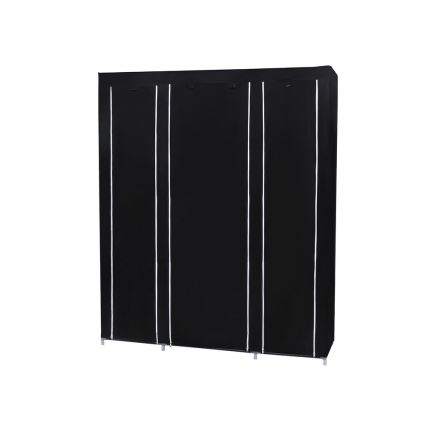 Tekstilni ormar za odlaganje MATIS 150x175x45 cm, crne boje, sa policama i garderobnom šipkom