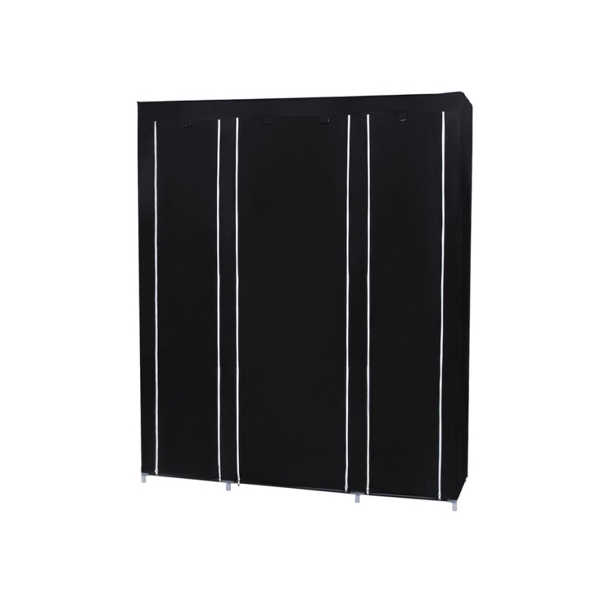 Tekstilni ormar za odlaganje MATIS 150x175x45 cm, crne boje, sa policama i garderobnom šipkom