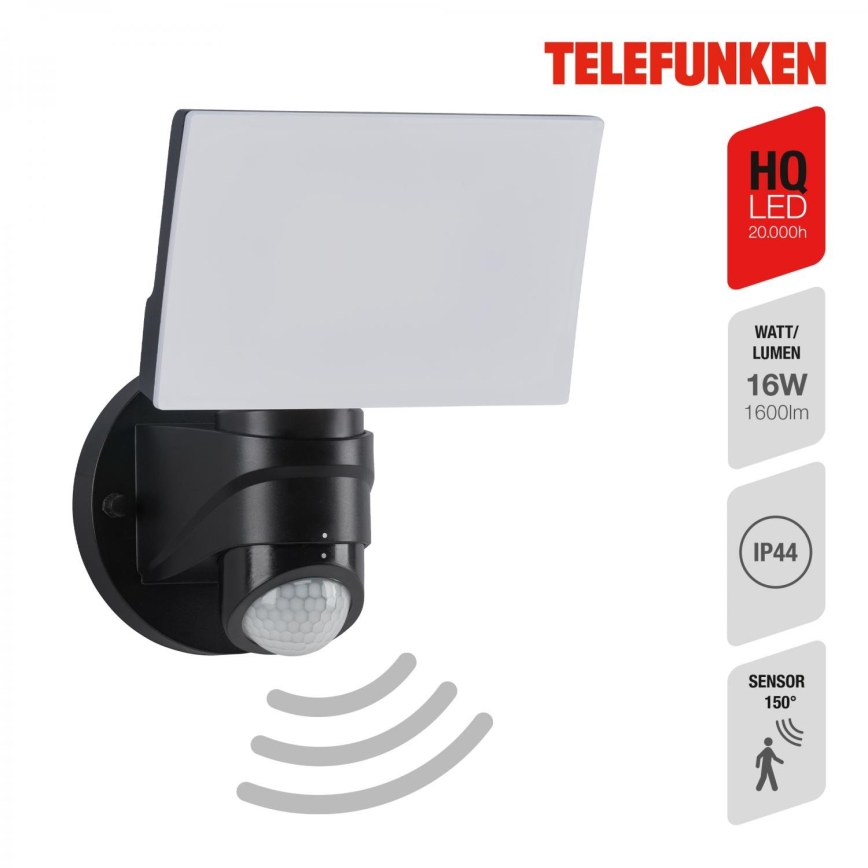 Telefunken 304305TF - LED spoljašnje zidno svetlo sa senzorom LED/24W/230V IP44 crno