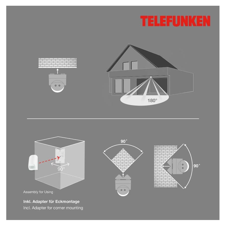 Telefunken 306506TF - Spoljni senzor pokreta 180° IP44 beo