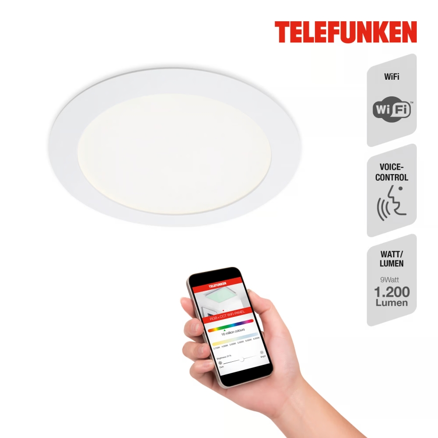 Telefunken 309406TF - LED RGBW prigušiva ugradna stropna svetiljka FRAME LED/12W/230V 2700-6500K Wi-Fi Tuya bela