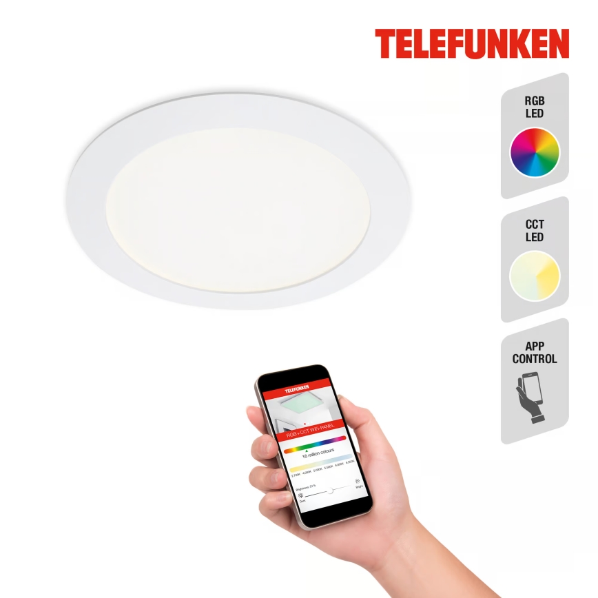 Telefunken 309406TF - LED RGBW prigušiva ugradna stropna svetiljka FRAME LED/12W/230V 2700-6500K Wi-Fi Tuya bela