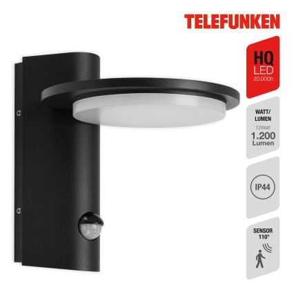 Telefunken 312505TF-LED Spoljašnje zidno svetlo sa senzorom, LED/10W/230V, IP44, crno