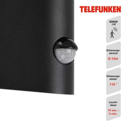 Telefunken 312505TF-LED Spoljašnje zidno svetlo sa senzorom, LED/10W/230V, IP44, crno
