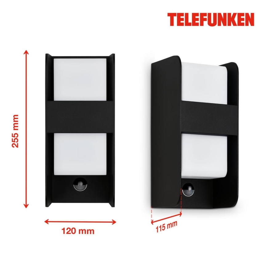 Telefunken 321105TF - Spoljašnje zidno svetlo sa senzorom 1xE27/12W/230V IP44 crno