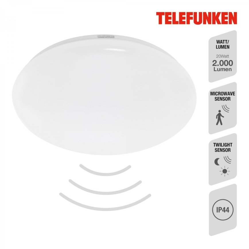 Telefunken 601306TF - LED kupatilsko plafonsko svetlo sa senzorom, LED/20W/230V, IP44, prečnik 40 cm