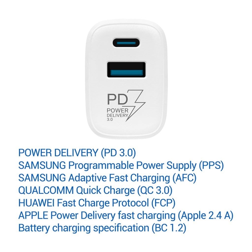 TESLA Electronics - Brzi adapter za punjenje Power Delivery 25W bela