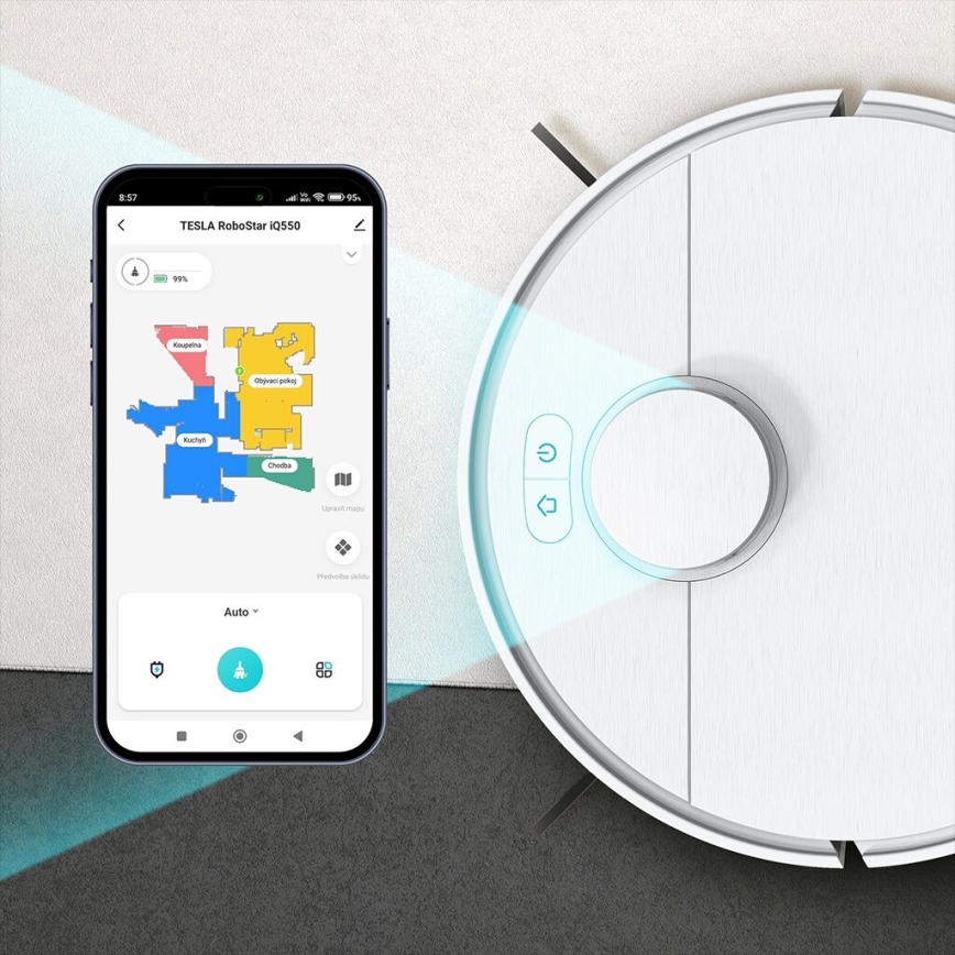 TESLA Electronics RoboStar - Pametni robotski usisivač 2u1 2550 mAh Wi-Fi bela