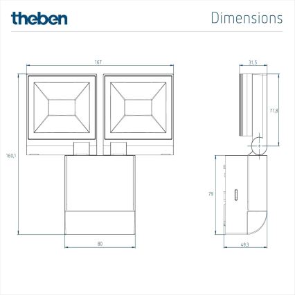 theben - LED zidni reflektor 2xLED/10W/230V bela IP55