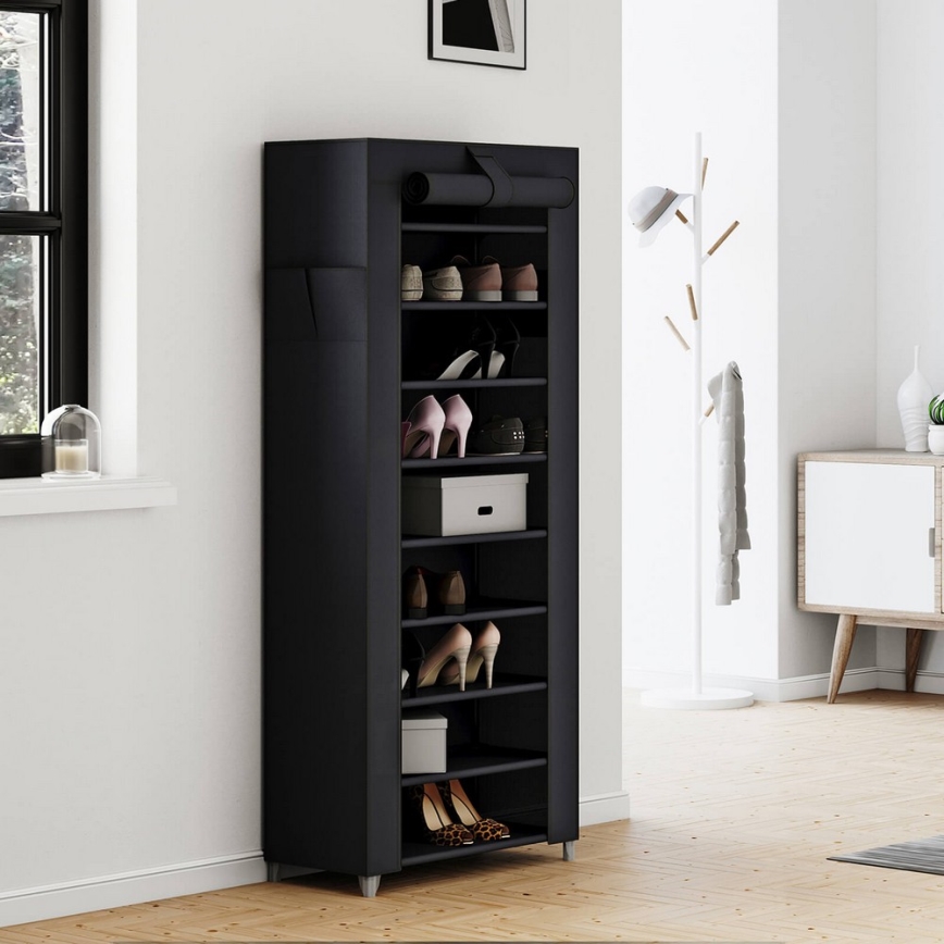 Tkaninski ormar za odlaganje sa policama MATIS, 58 x 160 cm, crni