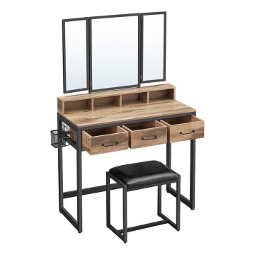 Toaletni sto sa tabureom 28,6x42 cm FLORA smeđa/crna