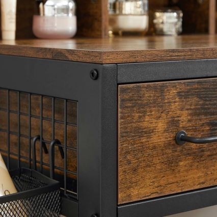 Toaletni stočić sa tabureom 28,6x42 cm FLORA braon/crna