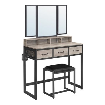 Toaletni stočić sa tabureom 28,6x42 cm FLORA siva/crna