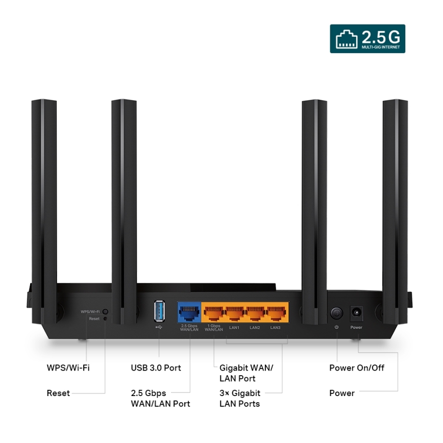 TP-Link - Dvopojasni multigigabitni Wi-Fi 6 ruter sa 2,5G portom Archer AX55 Pro