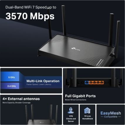 TP-Link - dvopojasni Wi-Fi 7 ruter Archer BE220