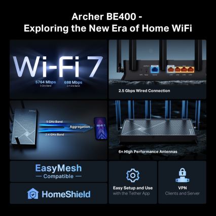 TP-Link - dvopojasni Wi-Fi 7 ruter Archer BE400