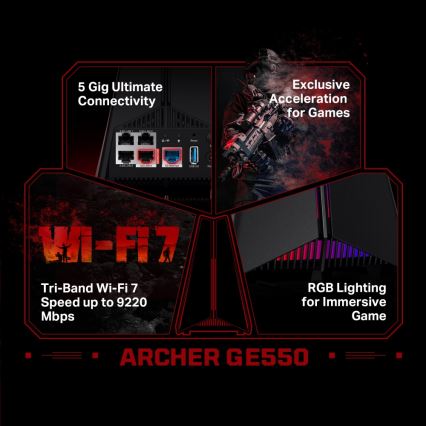 TP-Link - Gejmerski tropojasni Wi‑Fi 7 ruter Archer GE550