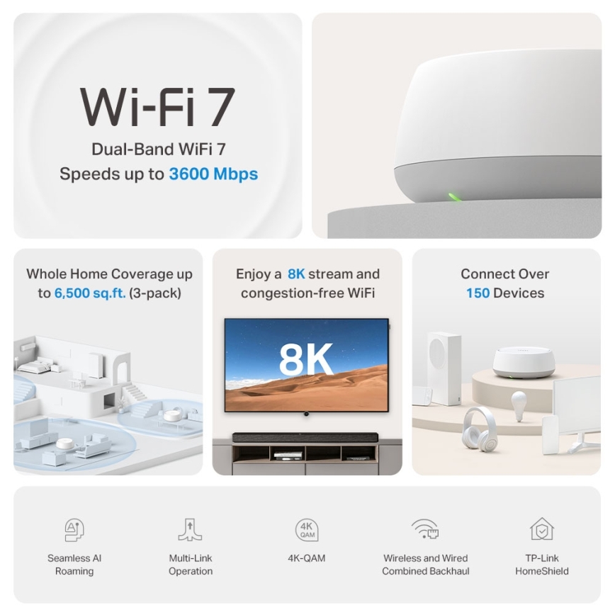 TP-Link - Komplet od 3 Wi‑Fi 7 mesh čvora za celo domaćinstvo Deco BE22