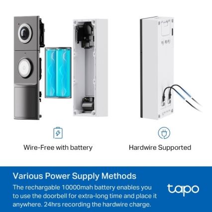 TP-Link - Pametno video zvono 2K 10000 mAh IP66 Wi-Fi Tuya