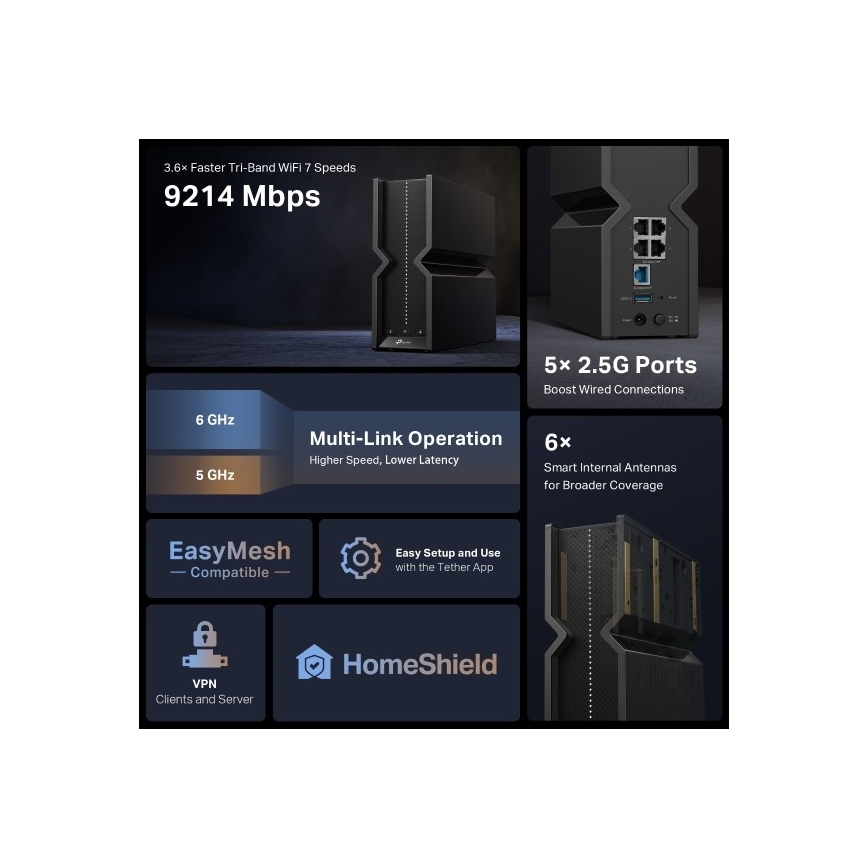 TP-Link - Višepojasni Wi-Fi 7 ruter Archer BE550