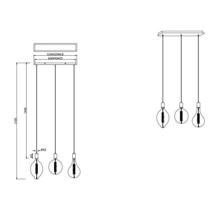 Trio - LED prigušiva luster na sajli GINSTER 3xE27/8W/230V