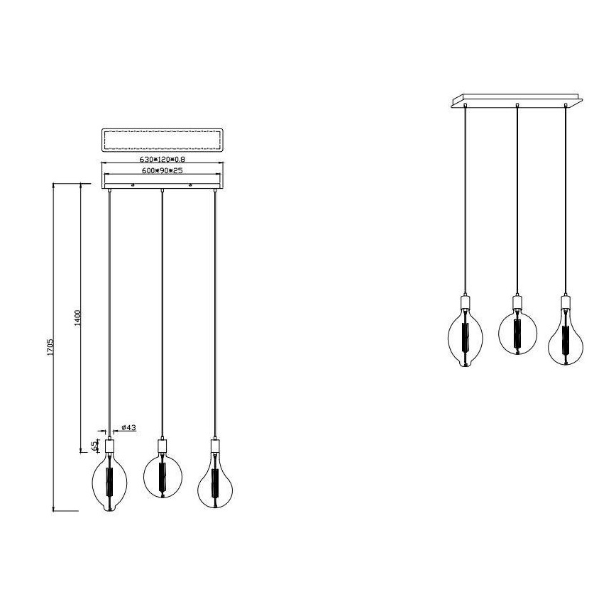Trio - LED prigušiva luster na sajli GINSTER 3xE27/8W/230V