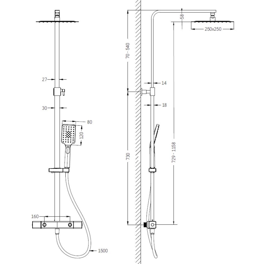Tuš set sa termostatskom baterijom NAESBY, polirani mesing