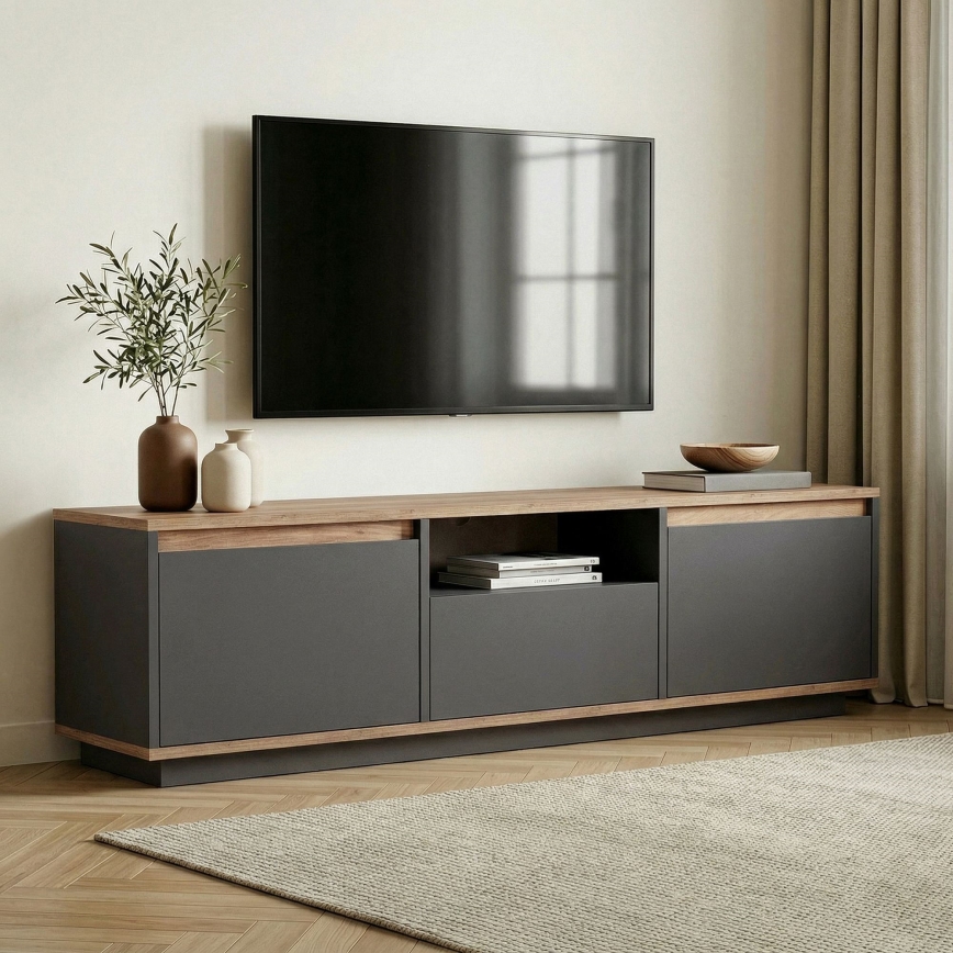 TV komoda KREDE 160x30 cm antracit/borovina