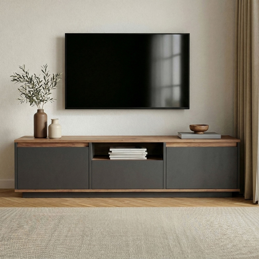 TV komoda KREDE 160x30 cm antracit/borovina
