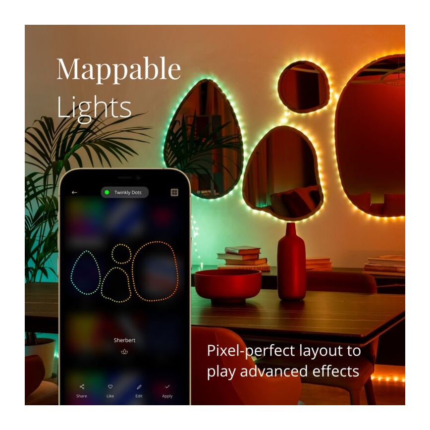 Twinkly - LED RGB spoljašnja prigušiva traka DOTS 200xLED 10 m IP44 Wi-Fi