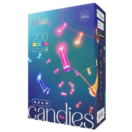 Twinkly - LED RGB Prigušiva niz CANDIES 200xLED 14 m USB Wi-Fi