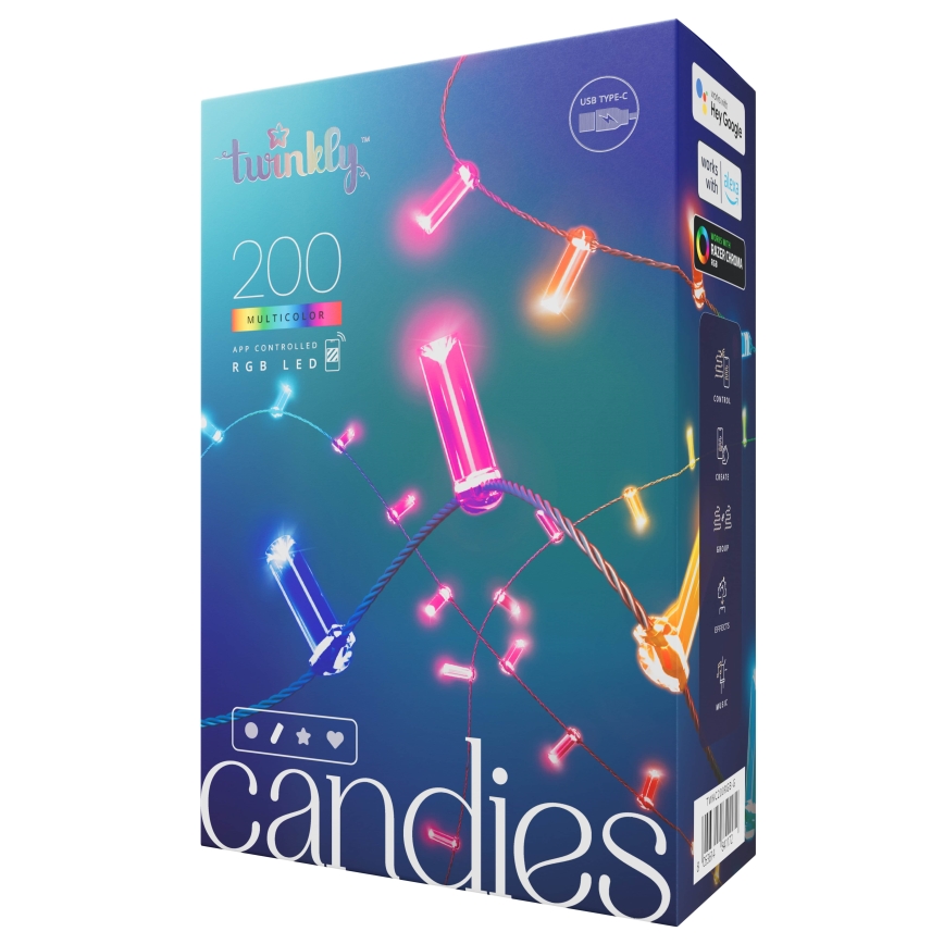 Twinkly - LED RGB Prigušiva niz CANDIES 200xLED 14 m USB Wi-Fi