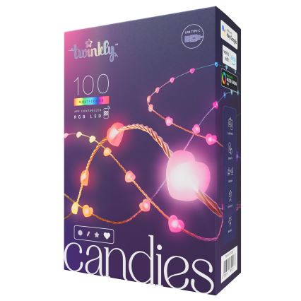 Twinkly - LED RGB prigušiva lanac CANDIES 100xLED 8 m USB Wi-Fi