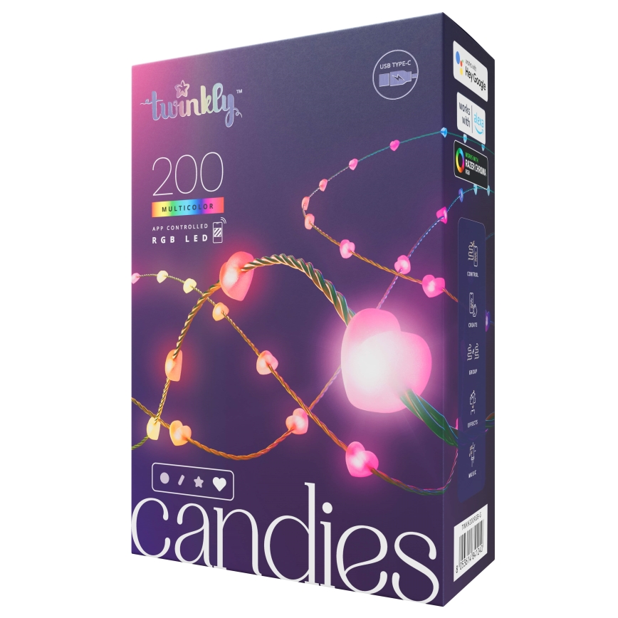 Twinkly - LED RGB prigušiva girlanda CANDIES 200xLED 14 m USB Wi-Fi