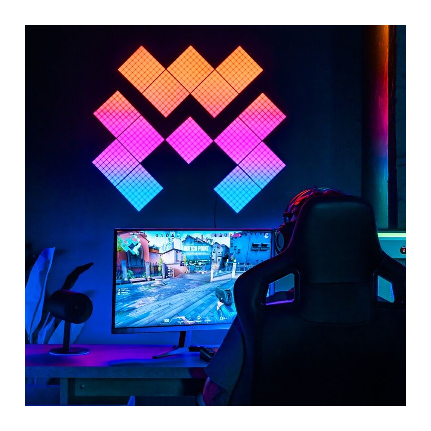 Twinkly - Komplet od 6 RGB LED prigušiva panela SQUARES, 64 LED po panelu, 16 × 16 cm, Wi-Fi