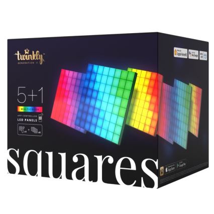 Twinkly - Komplet od 6 RGB LED prigušiva panela SQUARES, 64 LED po panelu, 16 × 16 cm, Wi-Fi